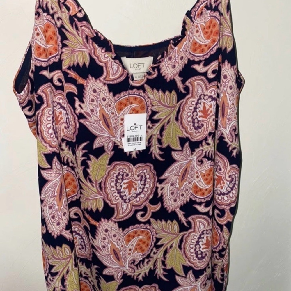 LOFT Paisley Print Blouse - Pink, Orange, and Green